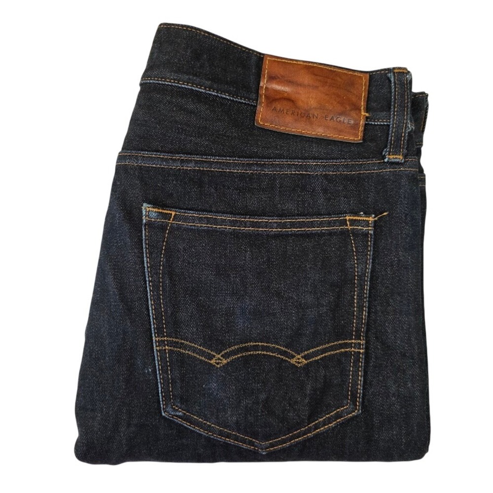 American Eagle Men 34x32 (37x30.5) Selvedge Jeans Dark Wash Slim Straight Cotton